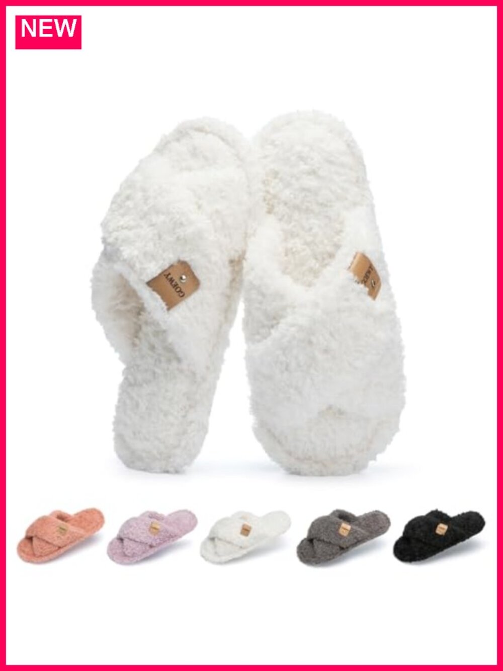 Women's Fuzzy Open Toe Slippers with Memory Foam Cross Band Indoor Outdoor